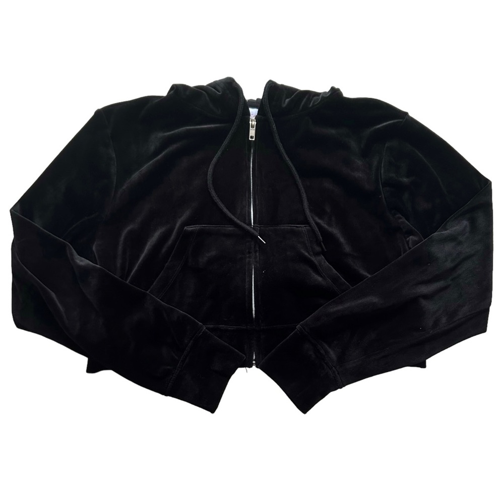 Colsie Black Velour Cropped Zip Up